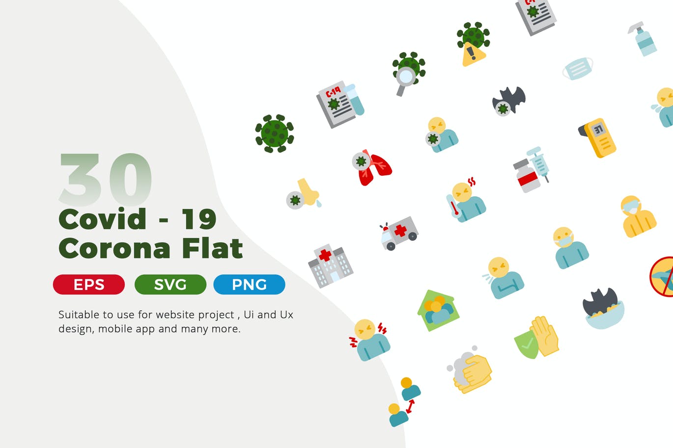 30 Corona Covid 19 Flat Icon Pack