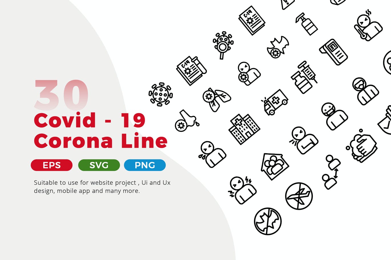 30 Corona Covid 19 Line Icon Pack