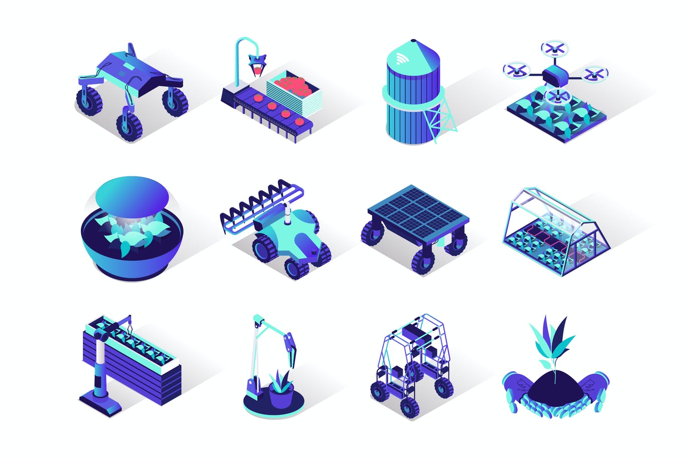 Agriculture Robotisation Isometric Icons Set