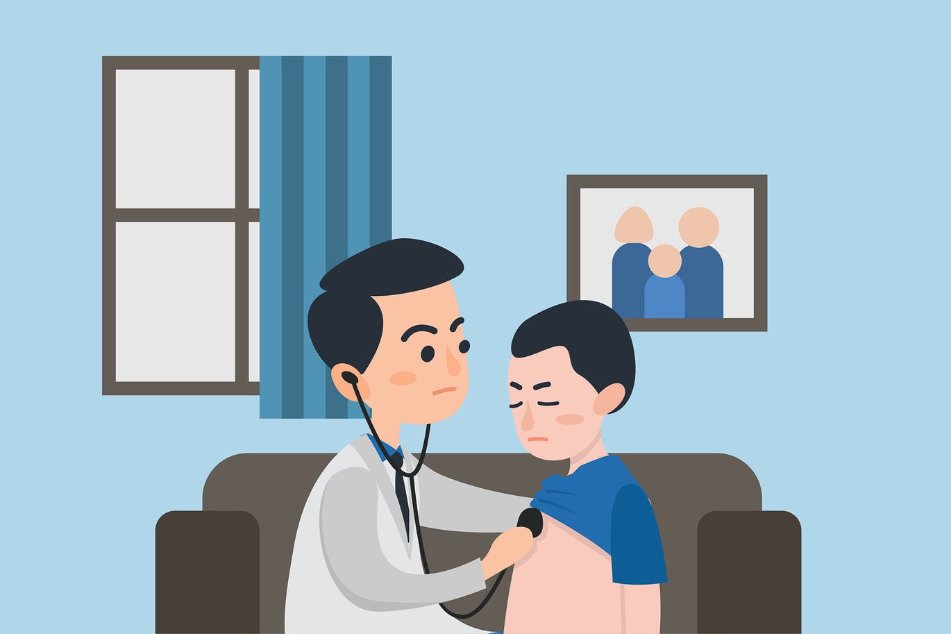 Doctor attending sick schoolboy at home