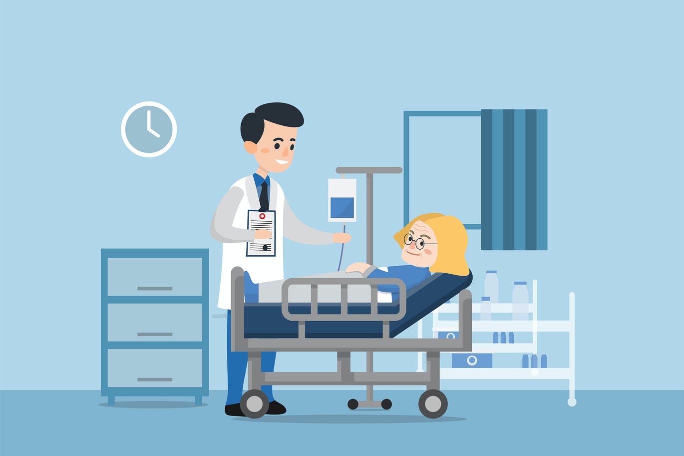 Doctor visit to the ward of patient elderly woman