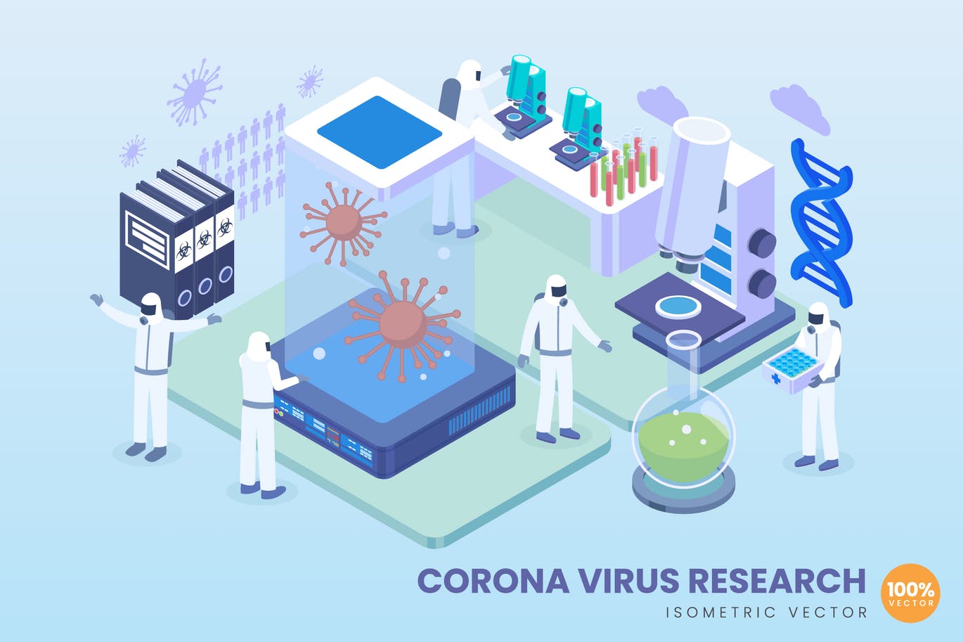 Isometric Corona Virus Research Vector Concept