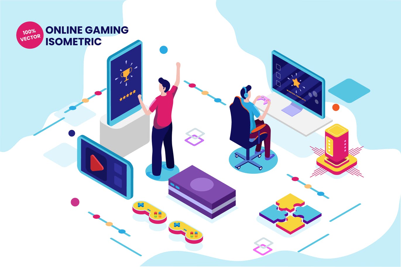 Isometric Online Gaming Vector Illustration