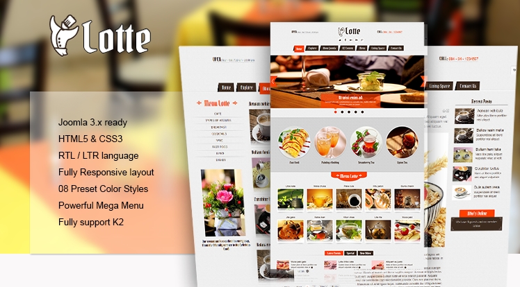 Joomla template for a restaurant hotel or tourism