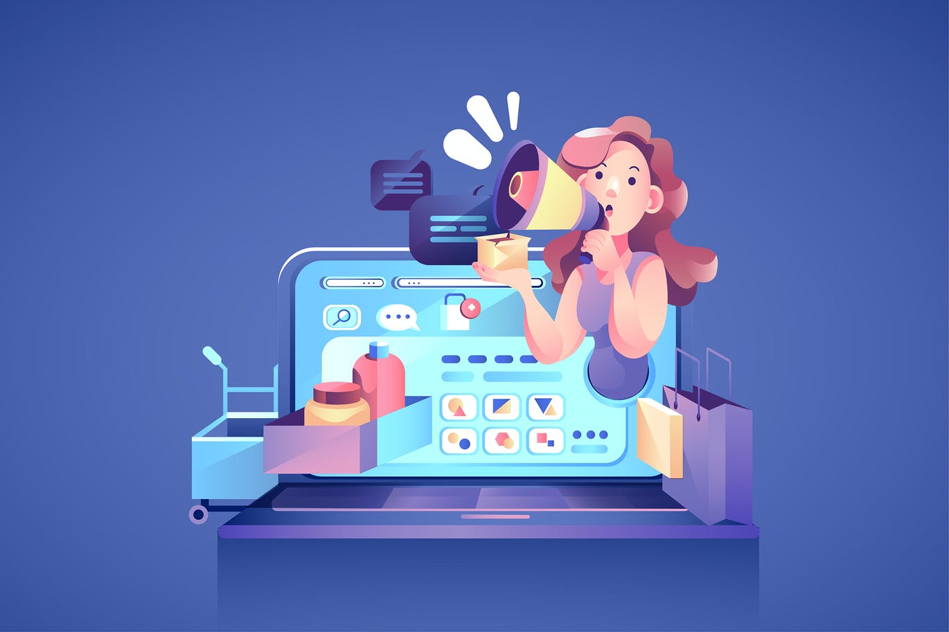 Marketing team attracting customers on news feed