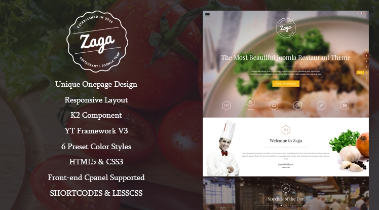 SJ Zaga - template for Joomla restaurant