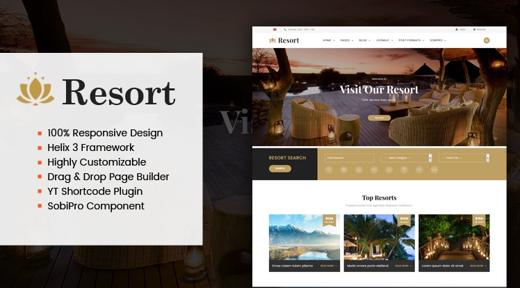 Sj Resort II - premium template for hotel and resort Joomla