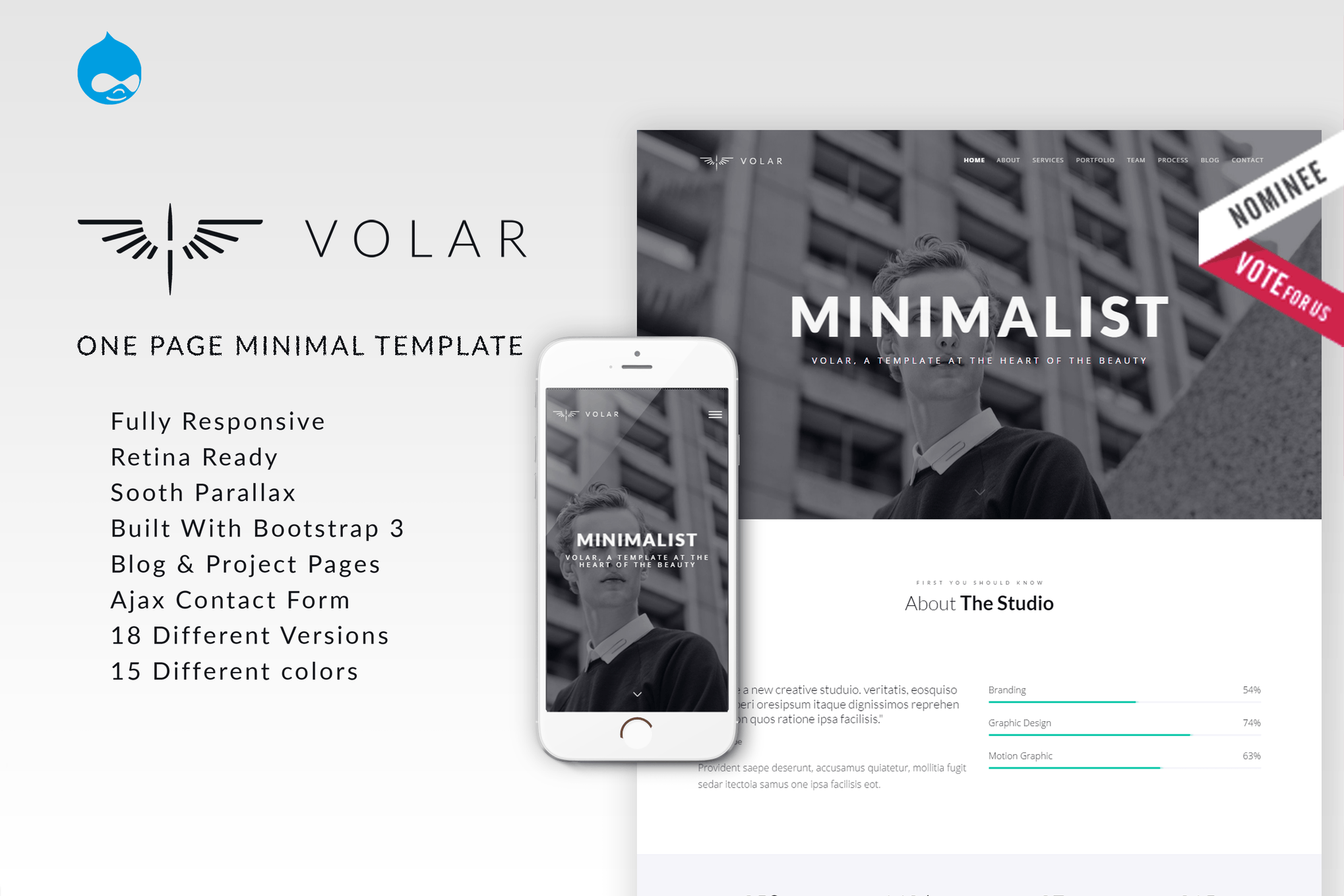 Volar - One Page Minimal Parallax Drupal Theme