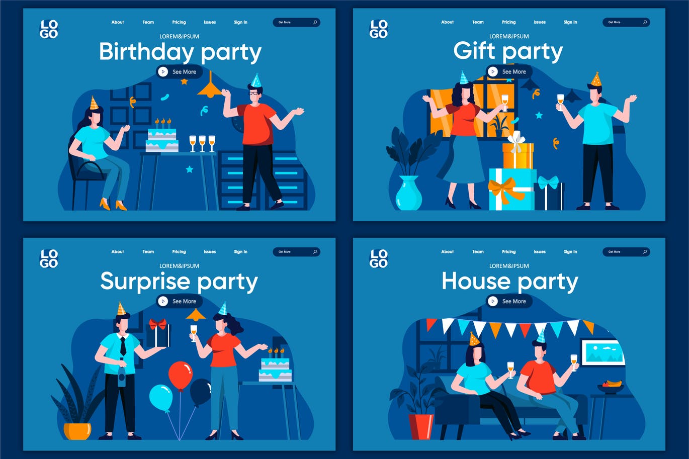 Surprise Party Flat Concept Landing Page Template