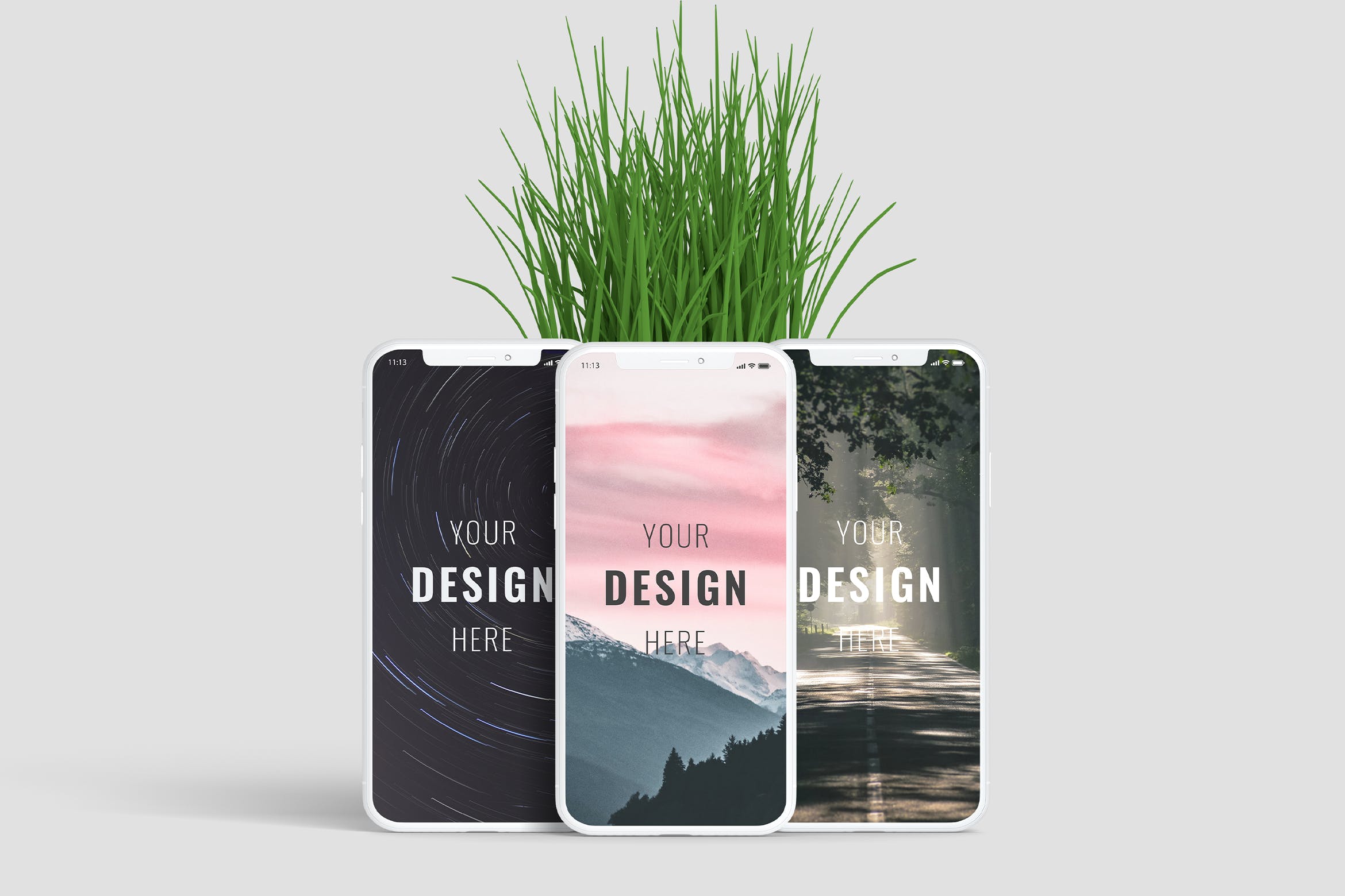 Three Phone Screen Mockup Front Angle View