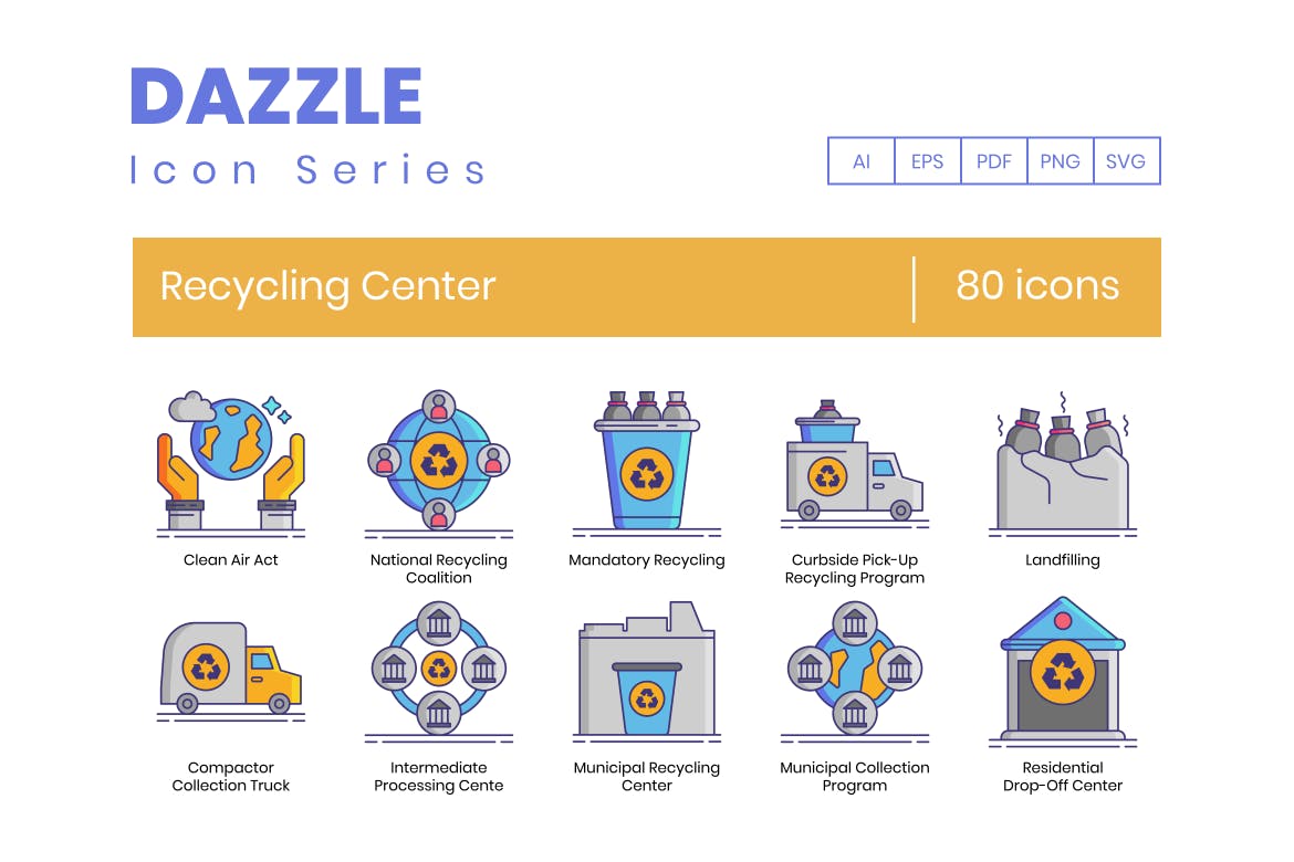 80 Recycling Center Line Icons
