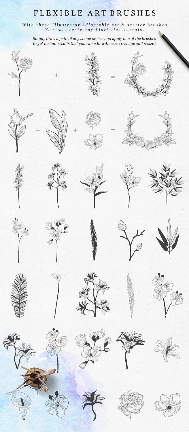 Adjustable Vector Flexible Art Brushes.