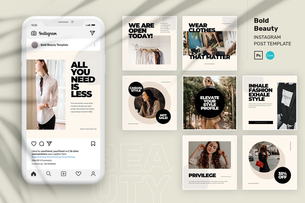 Bold Beauty Instagram Post Canva and PSD Template