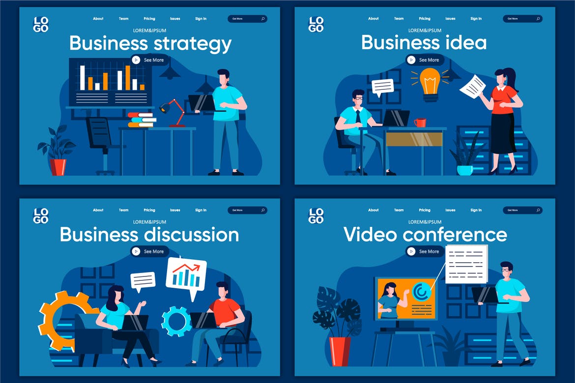 Business Flat Concept Landing Page Template