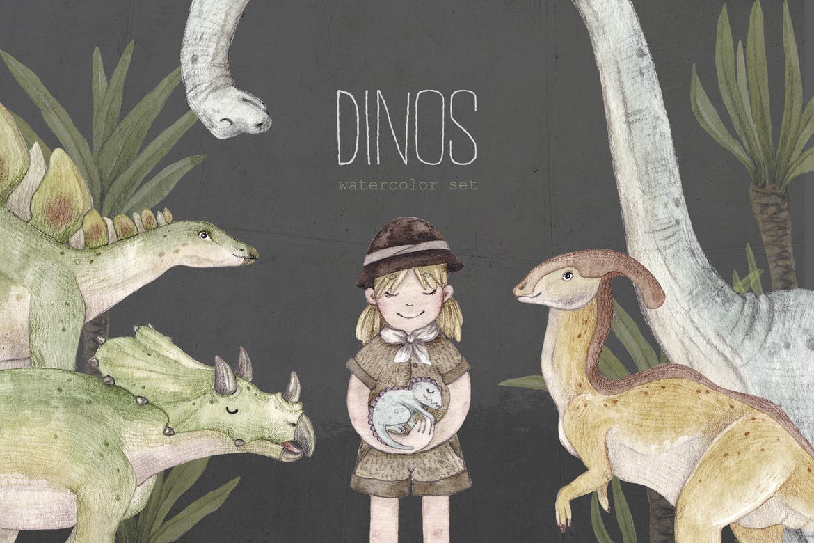 DINOSAURS watercolor set