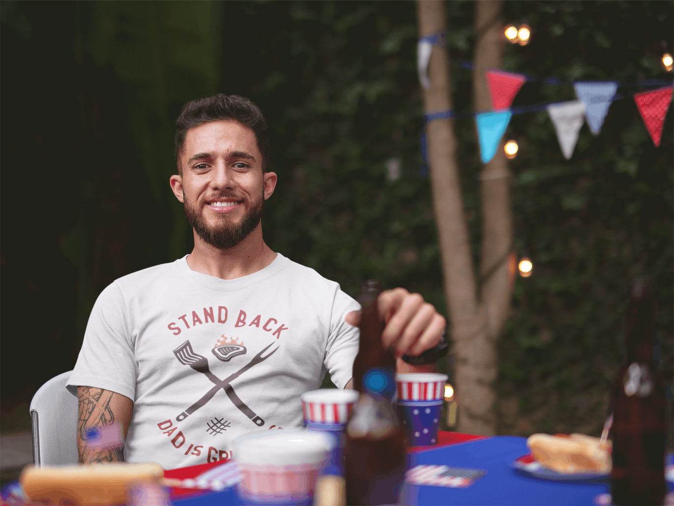 Dad Grilling BBQ Logo Design Retro Vector Badge