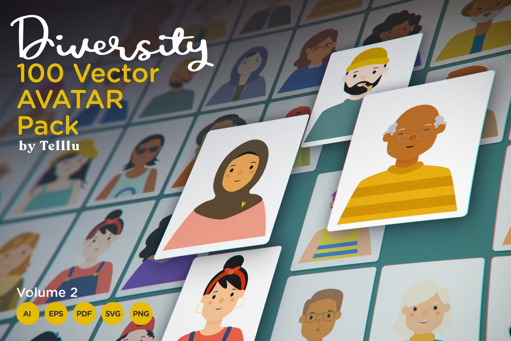 Diversity 100 Vector Avatar Pack v.02
