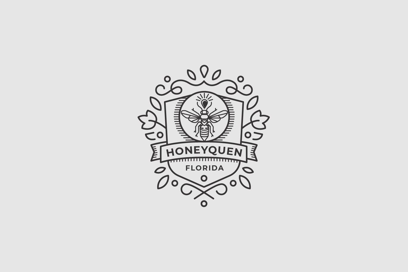 Honey queen, bees, badge, vintage logo template