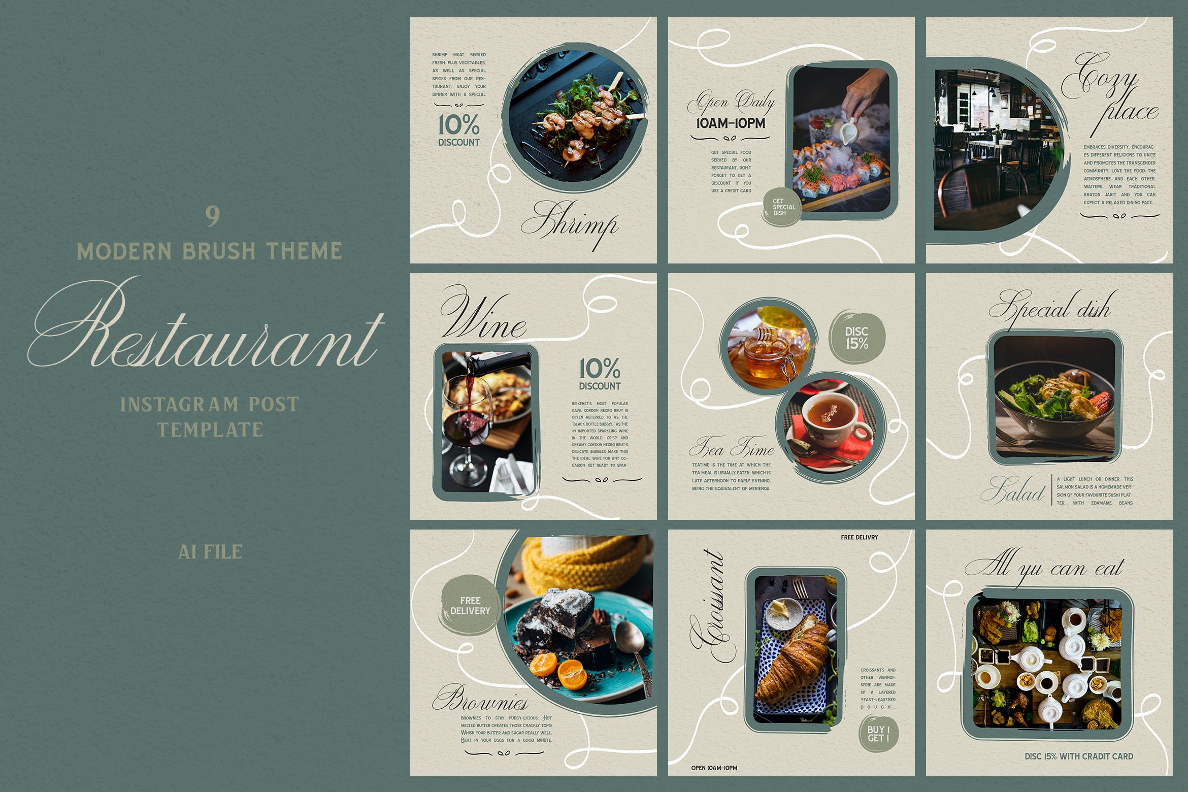 Modern Brush Theme - Restaurant Instagram Post