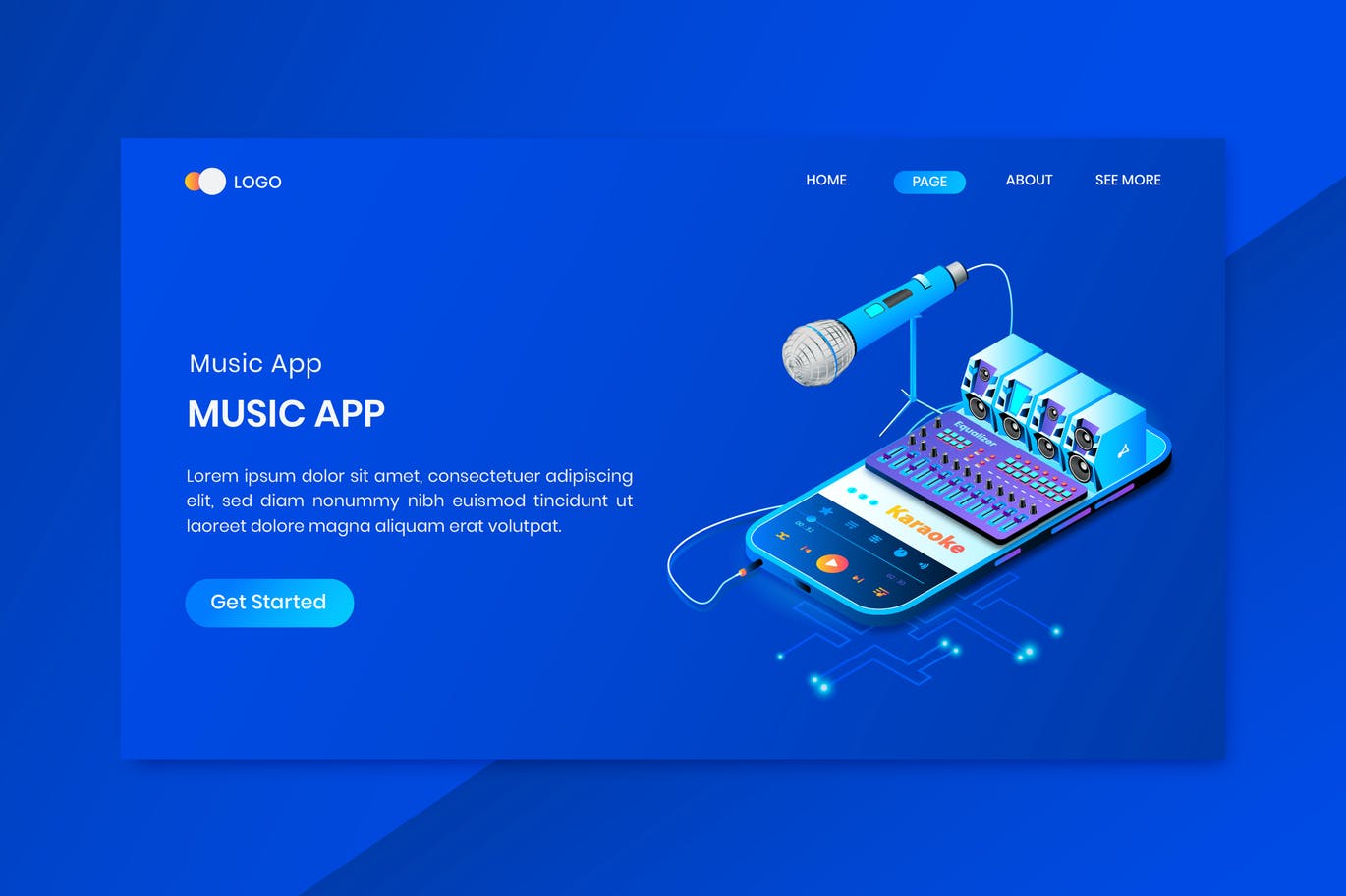 Musical App Isometric Concept Landing Page