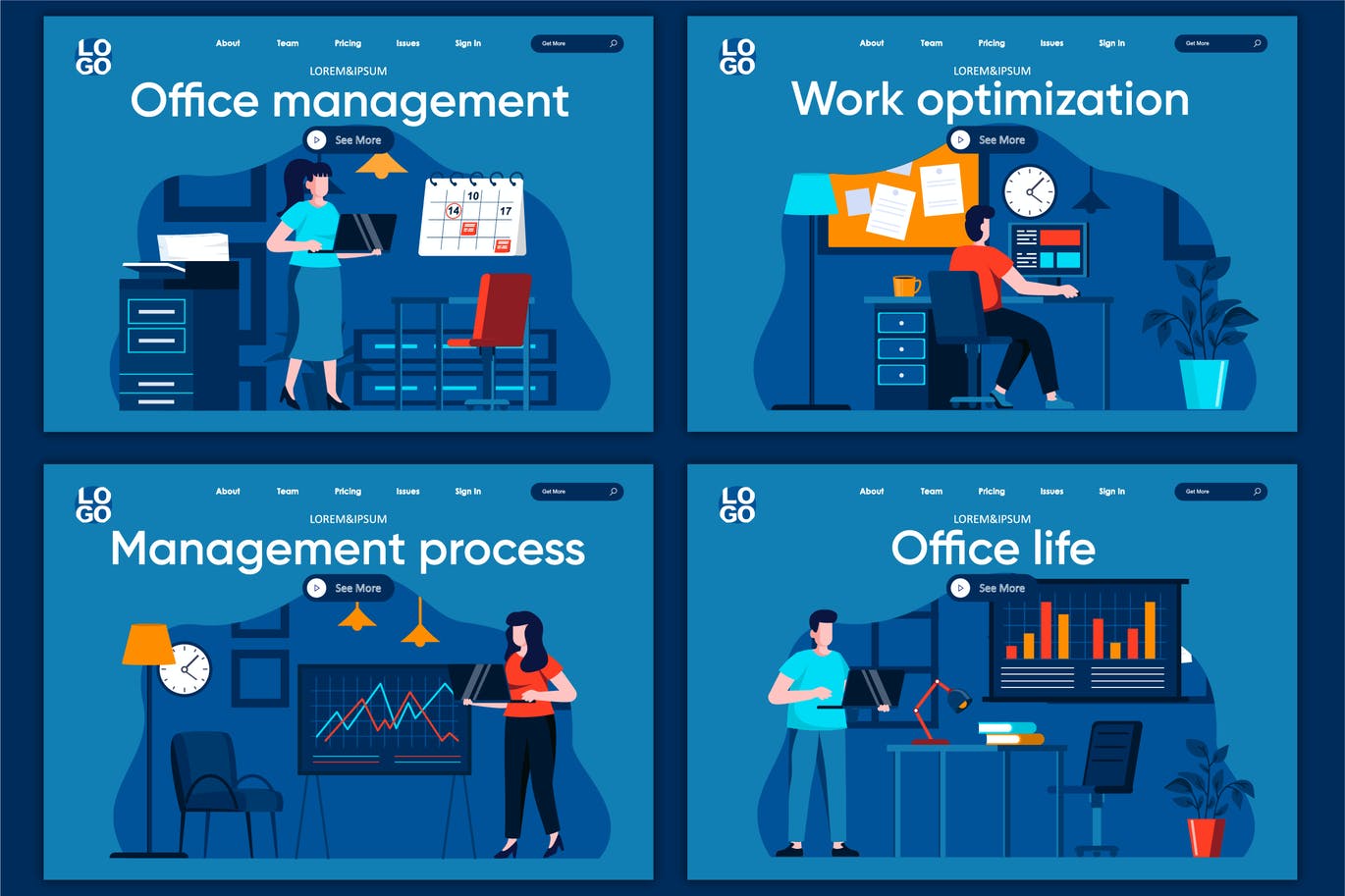 Office Life Flat Concept Landing Page Template