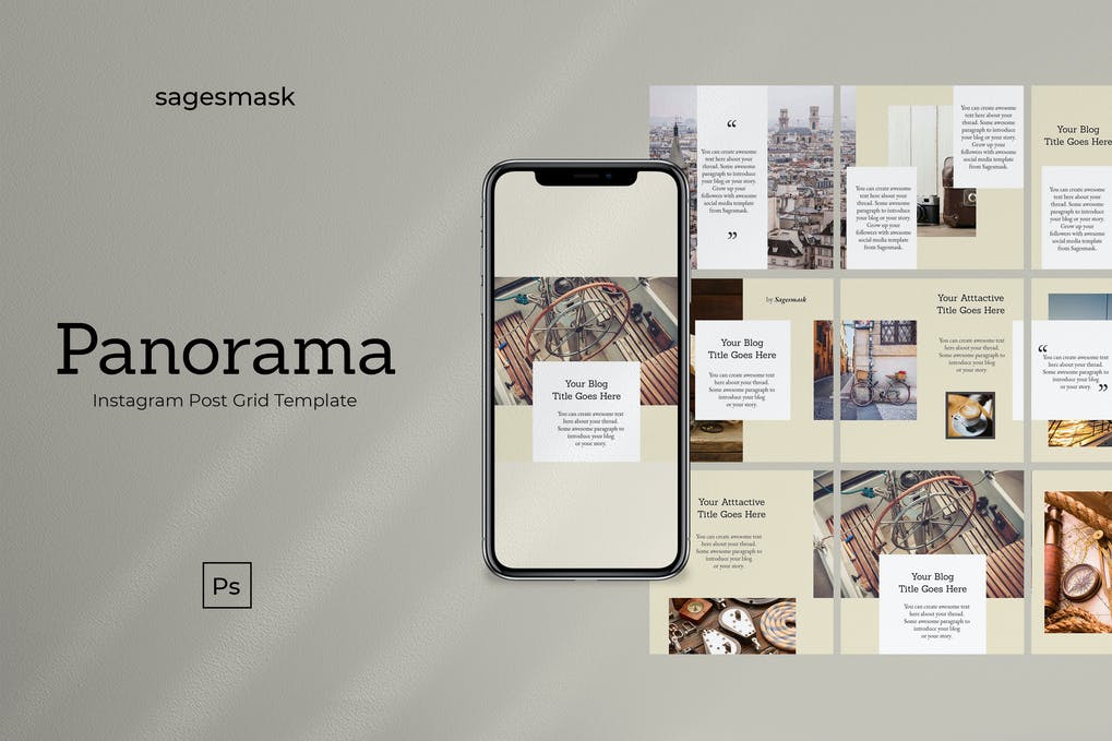 Panorama Instagram Post Grid Template