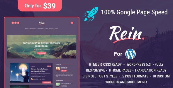 Rein v2.0.0 NULLED - minimal lightweight dark theme for WordPress