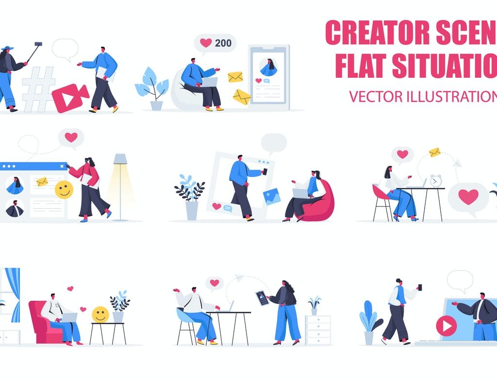 Social Media Flat People Scene Situation