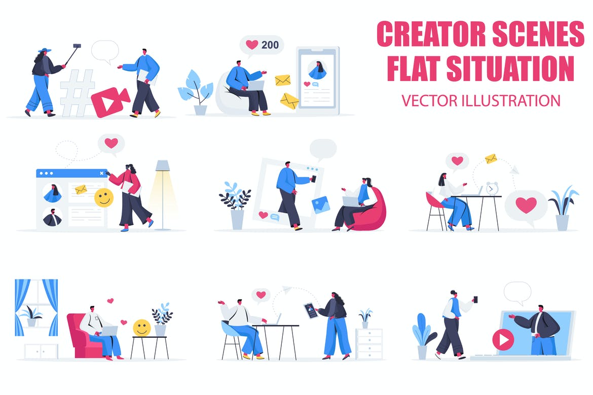 Social Media Flat People Scene Situation
