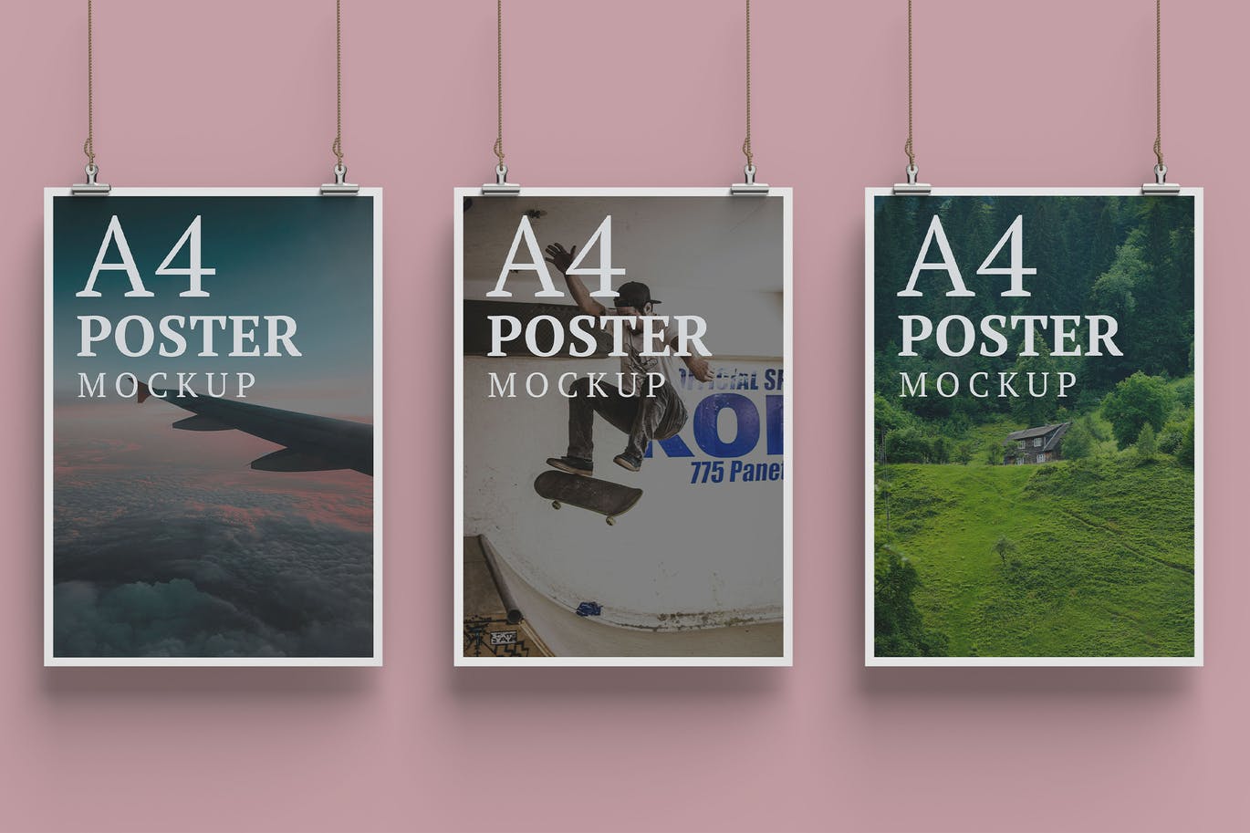 Three A4 Poster Mockup Front Angle View
