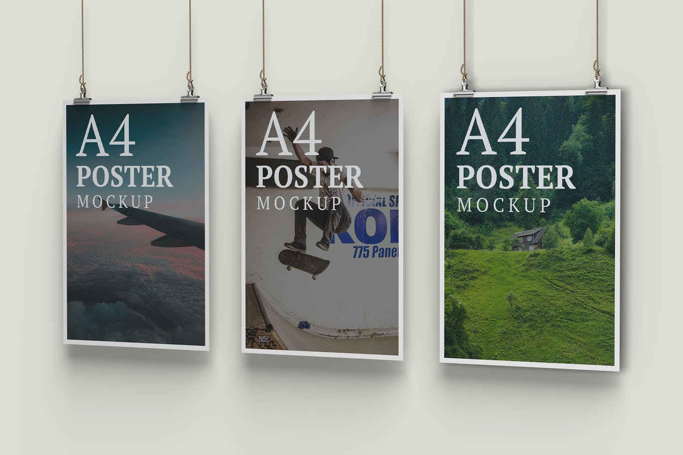 Three A4 Poster Mockup Right Angle View
