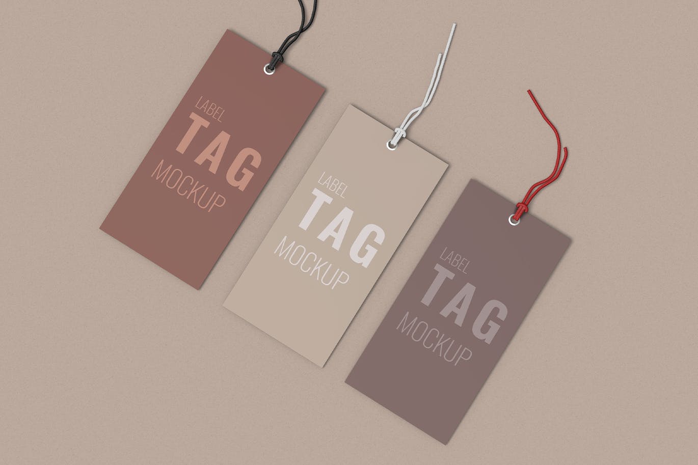 Three Clothes Label Tag Mockup Top Right Angle Vie