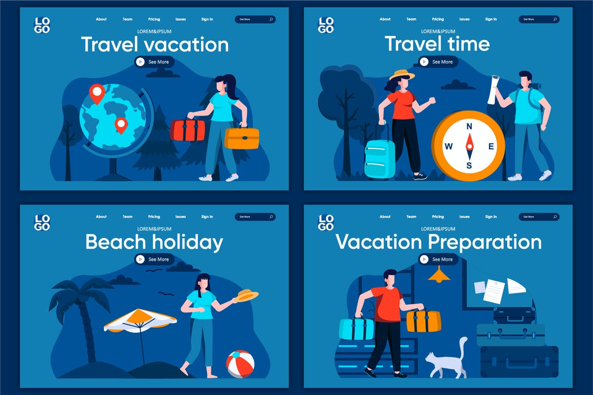 Travel Vacation Flat Concept Landing Page Template