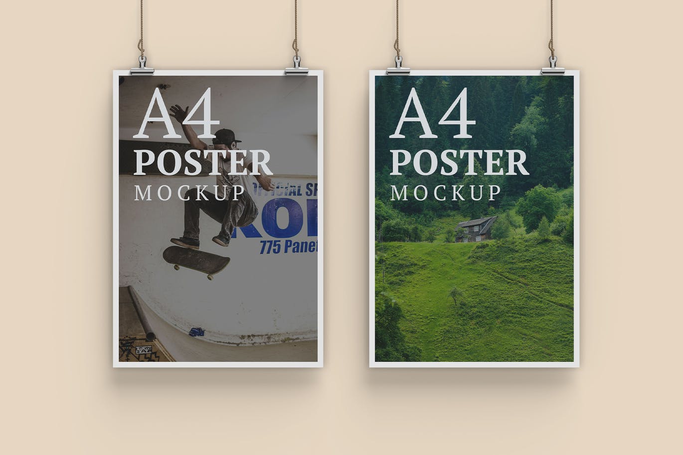Two A4 Poster Mockup Front Angle View