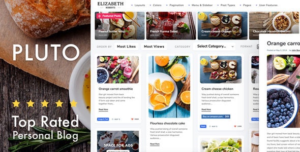 Pluto Clean Personal WordPress Masonry Blog Theme