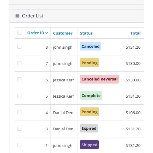 Order status color - OpenCart 2 order status color