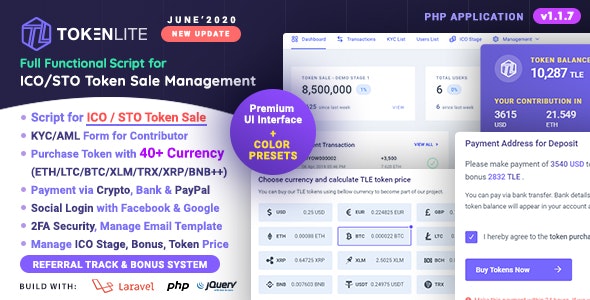 TokenLite - ICO - STO Token Sale Management Dashboard - ICO Admin Script