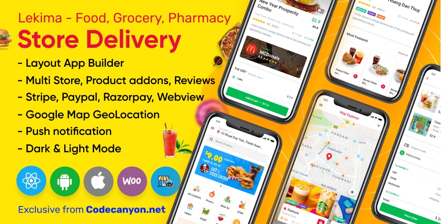 Lekima - Store Delivery Full React Native Application for WordPress WooCommerce.
