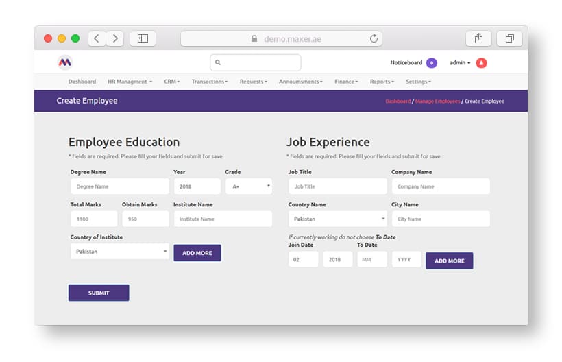 Maxer Erp System - HR, Finance, Sales, Purchase, CRM, Email Notifications