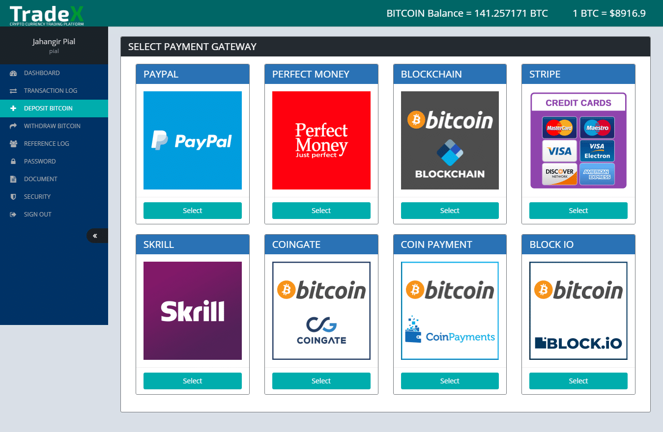 Tradex - cryptocurrency trading platform