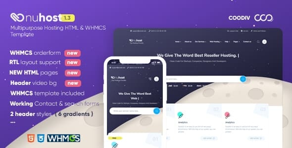 Nuhost v1.3 - HTML and WHMCS Template for Hosting