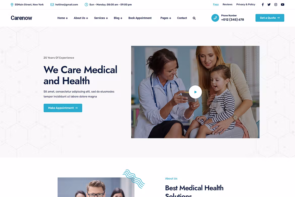 Medical & Dentist WordPress Theme - Carenow