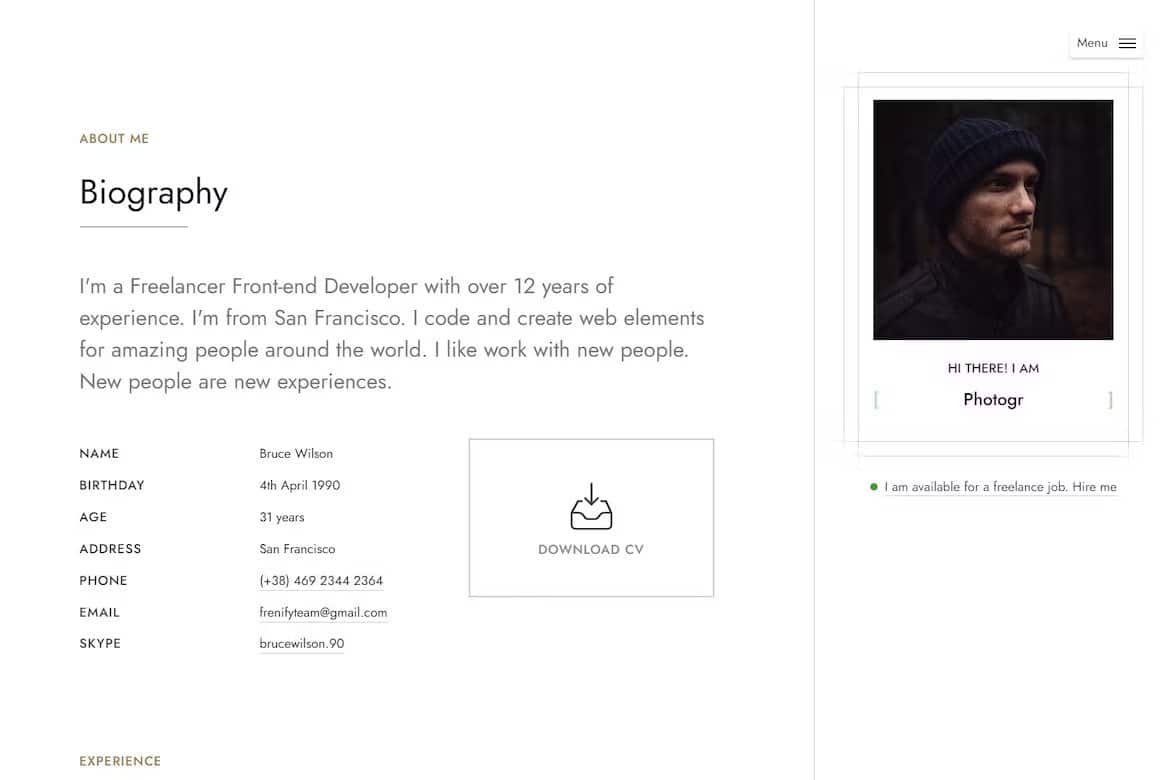 Resumo - Personal Portfolio WordPress Theme