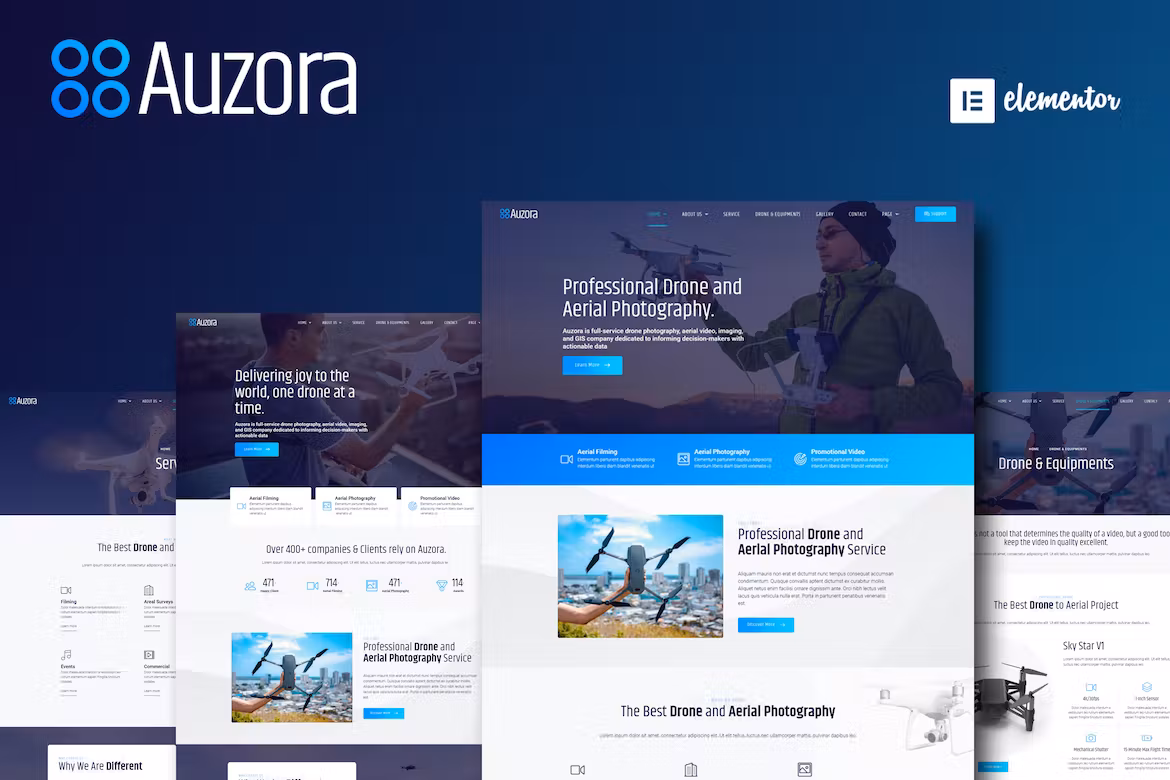 Drone Aerial Photography Elementor Template Kit - Auzora