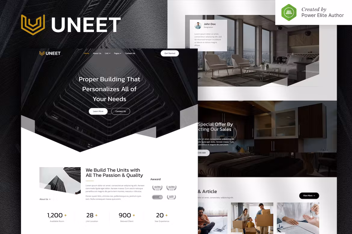 Apartment & Single Property Real Estate Elementor Template Kit - Uneet