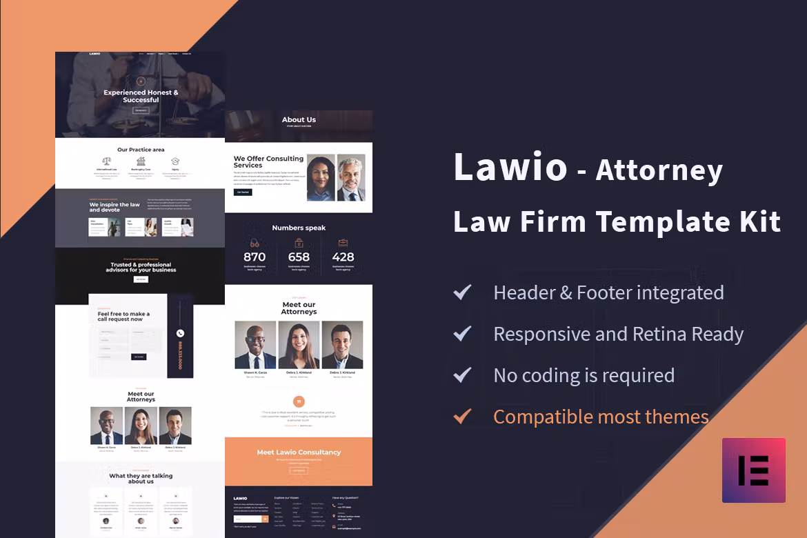 Attorney Law Firm Elementor Template Kit - Lawio
