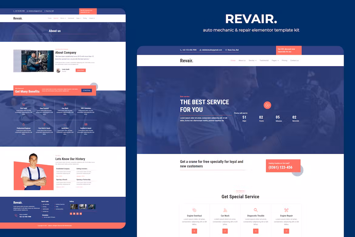 Auto Mechanic & Repair Elementor Template Kit - Revair