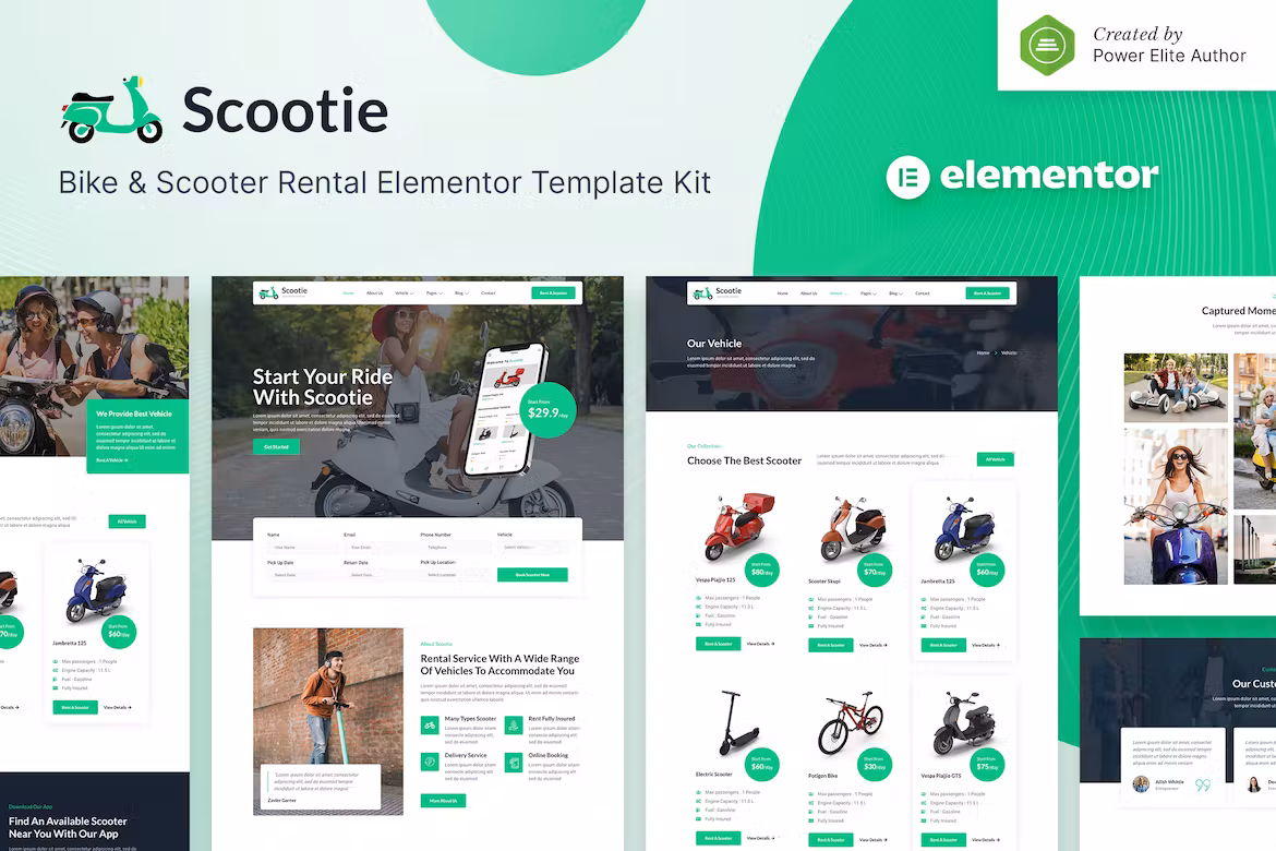 Bike & Scooter Rental Elementor Template Kit - Scootie