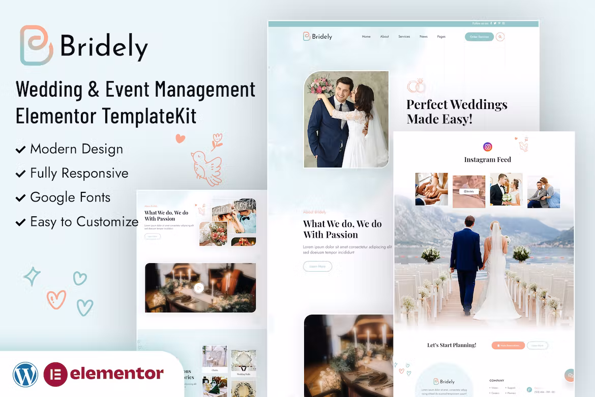 Bridely Wedding & Event Management Elementor Template Ki