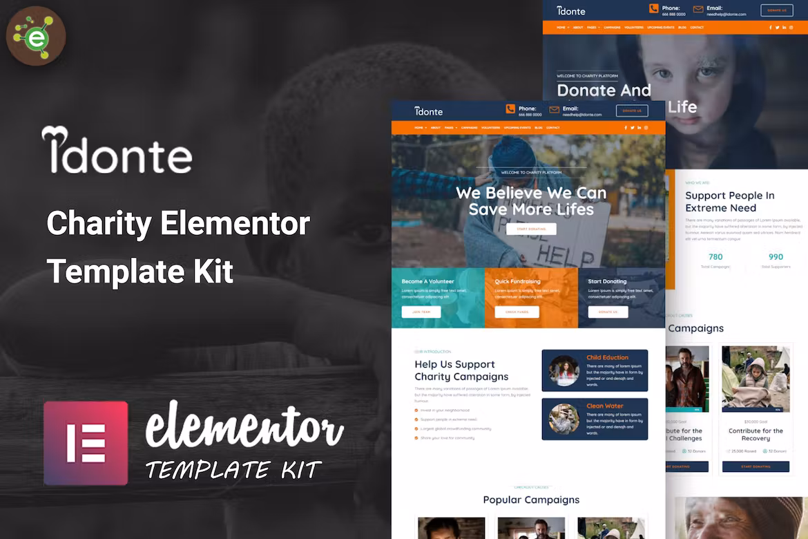 Charity Non-Profit Elementor Template Kit - iDonte